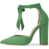 imageFSJ Women Faux Suede Chunky Block Heel Pump DOrsay Pointed Toe Ankle Strap Lace Up Laides Sandal Size 415 USGreen