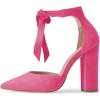 imageFSJ Women Faux Suede Chunky Block Heel Pump DOrsay Pointed Toe Ankle Strap Lace Up Laides Sandal Size 415 USHot Pink
