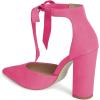 imageFSJ Women Faux Suede Chunky Block Heel Pump DOrsay Pointed Toe Ankle Strap Lace Up Laides Sandal Size 415 USHot Pink