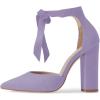 imageFSJ Women Faux Suede Chunky Block Heel Pump DOrsay Pointed Toe Ankle Strap Lace Up Laides Sandal Size 415 USLavender
