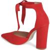 imageFSJ Women Faux Suede Chunky Block Heel Pump DOrsay Pointed Toe Ankle Strap Lace Up Laides Sandal Size 415 USRed