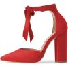 imageFSJ Women Faux Suede Chunky Block Heel Pump DOrsay Pointed Toe Ankle Strap Lace Up Laides Sandal Size 415 USRed