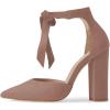 imageFSJ Women Faux Suede Chunky Block Heel Pump DOrsay Pointed Toe Ankle Strap Lace Up Laides Sandal Size 415 USRosybrown
