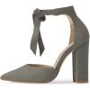 imageFSJ Women Faux Suede Chunky Block Heel Pump DOrsay Pointed Toe Ankle Strap Lace Up Laides Sandal Size 415 USSlategray