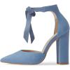 imageFSJ Women Faux Suede Chunky Block Heel Pump DOrsay Pointed Toe Ankle Strap Lace Up Laides Sandal Size 415 USSteel Blue
