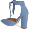 imageFSJ Women Faux Suede Chunky Block Heel Pump DOrsay Pointed Toe Ankle Strap Lace Up Laides Sandal Size 415 USSteel Blue