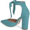 imageFSJ Women Faux Suede Chunky Block Heel Pump DOrsay Pointed Toe Ankle Strap Lace Up Laides Sandal Size 415 USTurquoise