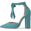 imageFSJ Women Faux Suede Chunky Block Heel Pump DOrsay Pointed Toe Ankle Strap Lace Up Laides Sandal Size 415 USTurquoise