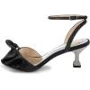 imageFSJ Women Peep Toe Rhinestone Rippling Bow Low Heels Sandals Comfortable Kitten Heels Ankle Strap Bridal Wedding Evening Banquet Shoes Size 415 USBlack