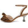 imageFSJ Women Peep Toe Rhinestone Rippling Bow Low Heels Sandals Comfortable Kitten Heels Ankle Strap Bridal Wedding Evening Banquet Shoes Size 415 USBrown