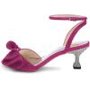 imageFSJ Women Peep Toe Rhinestone Rippling Bow Low Heels Sandals Comfortable Kitten Heels Ankle Strap Bridal Wedding Evening Banquet Shoes Size 415 USFuchsia