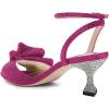 imageFSJ Women Peep Toe Rhinestone Rippling Bow Low Heels Sandals Comfortable Kitten Heels Ankle Strap Bridal Wedding Evening Banquet Shoes Size 415 USFuchsia