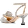 imageFSJ Women Peep Toe Rhinestone Rippling Bow Low Heels Sandals Comfortable Kitten Heels Ankle Strap Bridal Wedding Evening Banquet Shoes Size 415 USGold