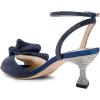 imageFSJ Women Peep Toe Rhinestone Rippling Bow Low Heels Sandals Comfortable Kitten Heels Ankle Strap Bridal Wedding Evening Banquet Shoes Size 415 USNavy