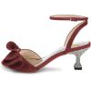 imageFSJ Women Peep Toe Rhinestone Rippling Bow Low Heels Sandals Comfortable Kitten Heels Ankle Strap Bridal Wedding Evening Banquet Shoes Size 415 USRed