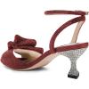 imageFSJ Women Peep Toe Rhinestone Rippling Bow Low Heels Sandals Comfortable Kitten Heels Ankle Strap Bridal Wedding Evening Banquet Shoes Size 415 USRed
