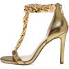 imageFSJ Women TStraps High Heel Sandals Golden Chains Open Toe Ankle Straps Stilettos Pumps Back Zipper Wedding Party Homecomings Dress Summer Shoes Size 415 USGold