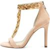 imageFSJ Women TStraps High Heel Sandals Golden Chains Open Toe Ankle Straps Stilettos Pumps Back Zipper Wedding Party Homecomings Dress Summer Shoes Size 415 USNude Suede