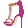imageFSJ Women TStraps High Heel Sandals Golden Chains Open Toe Ankle Straps Stilettos Pumps Back Zipper Wedding Party Homecomings Dress Summer Shoes Size 415 USFuchsiachain