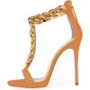 imageFSJ Women TStraps High Heel Sandals Golden Chains Open Toe Ankle Straps Stilettos Pumps Back Zipper Wedding Party Homecomings Dress Summer Shoes Size 415 USOrange