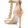 imageFSJ Women TStraps High Heel Sandals Golden Chains Open Toe Ankle Straps Stilettos Pumps Back Zipper Wedding Party Homecomings Dress Summer Shoes Size 415 USNude Suede