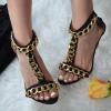 imageFSJ Women TStraps High Heel Sandals Golden Chains Open Toe Ankle Straps Stilettos Pumps Back Zipper Wedding Party Homecomings Dress Summer Shoes Size 415 USBlackchain