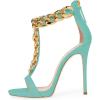imageFSJ Women TStraps High Heel Sandals Golden Chains Open Toe Ankle Straps Stilettos Pumps Back Zipper Wedding Party Homecomings Dress Summer Shoes Size 415 USTurquoise