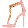 imageFSJ Women TStraps High Heel Sandals Golden Chains Open Toe Ankle Straps Stilettos Pumps Back Zipper Wedding Party Homecomings Dress Summer Shoes Size 415 USPink