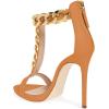 imageFSJ Women TStraps High Heel Sandals Golden Chains Open Toe Ankle Straps Stilettos Pumps Back Zipper Wedding Party Homecomings Dress Summer Shoes Size 415 USOrange