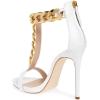 imageFSJ Women TStraps High Heel Sandals Golden Chains Open Toe Ankle Straps Stilettos Pumps Back Zipper Wedding Party Homecomings Dress Summer Shoes Size 415 USWhite