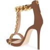 imageFSJ Women TStraps High Heel Sandals Golden Chains Open Toe Ankle Straps Stilettos Pumps Back Zipper Wedding Party Homecomings Dress Summer Shoes Size 415 USBrownchain