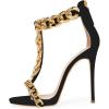 imageFSJ Women TStraps High Heel Sandals Golden Chains Open Toe Ankle Straps Stilettos Pumps Back Zipper Wedding Party Homecomings Dress Summer Shoes Size 415 USBlackchain