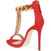 imageFSJ Women TStraps High Heel Sandals Golden Chains Open Toe Ankle Straps Stilettos Pumps Back Zipper Wedding Party Homecomings Dress Summer Shoes Size 415 USRed