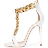 imageFSJ Women TStraps High Heel Sandals Golden Chains Open Toe Ankle Straps Stilettos Pumps Back Zipper Wedding Party Homecomings Dress Summer Shoes Size 415 USWhite