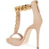 imageFSJ Women TStraps High Heel Sandals Golden Chains Open Toe Ankle Straps Stilettos Pumps Back Zipper Wedding Party Homecomings Dress Summer Shoes Size 415 USNude