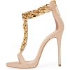imageFSJ Women TStraps High Heel Sandals Golden Chains Open Toe Ankle Straps Stilettos Pumps Back Zipper Wedding Party Homecomings Dress Summer Shoes Size 415 USNude