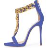 imageFSJ Women TStraps High Heel Sandals Golden Chains Open Toe Ankle Straps Stilettos Pumps Back Zipper Wedding Party Homecomings Dress Summer Shoes Size 415 USBlue