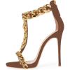 imageFSJ Women TStraps High Heel Sandals Golden Chains Open Toe Ankle Straps Stilettos Pumps Back Zipper Wedding Party Homecomings Dress Summer Shoes Size 415 USBrownchain