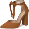 imageFSJ Women Faux Suede Chunky Block Heel Pump DOrsay Pointed Toe Ankle Strap Lace Up Laides Sandal Size 415 USBrown