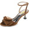 imageFSJ Women Peep Toe Rhinestone Rippling Bow Low Heels Sandals Comfortable Kitten Heels Ankle Strap Bridal Wedding Evening Banquet Shoes Size 415 USBrown