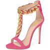 imageFSJ Women TStraps High Heel Sandals Golden Chains Open Toe Ankle Straps Stilettos Pumps Back Zipper Wedding Party Homecomings Dress Summer Shoes Size 415 USFuchsia