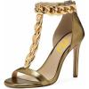 imageFSJ Women TStraps High Heel Sandals Golden Chains Open Toe Ankle Straps Stilettos Pumps Back Zipper Wedding Party Homecomings Dress Summer Shoes Size 415 USGold