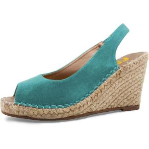 imageFSJ Women Chic Peep Toe Espadrilles Wedge High Heel Sandals Elastic Back Strap Slip On Casual Walking Daily Shoes Size 415 USDark Cyan