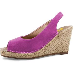 imageFSJ Women Chic Peep Toe Espadrilles Wedge High Heel Sandals Elastic Back Strap Slip On Casual Walking Daily Shoes Size 415 USFushcia