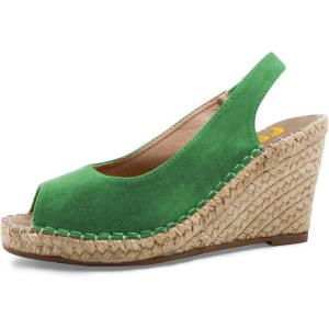 imageFSJ Women Chic Peep Toe Espadrilles Wedge High Heel Sandals Elastic Back Strap Slip On Casual Walking Daily Shoes Size 415 USGreen