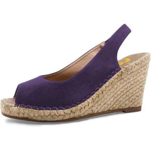 imageFSJ Women Chic Peep Toe Espadrilles Wedge High Heel Sandals Elastic Back Strap Slip On Casual Walking Daily Shoes Size 415 USPlum