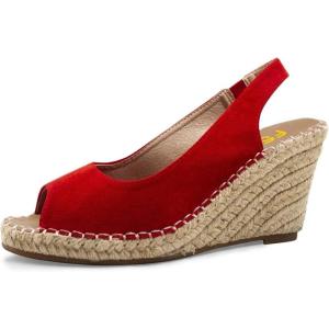 imageFSJ Women Chic Peep Toe Espadrilles Wedge High Heel Sandals Elastic Back Strap Slip On Casual Walking Daily Shoes Size 415 USRed