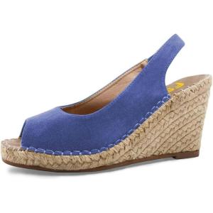 imageFSJ Women Chic Peep Toe Espadrilles Wedge High Heel Sandals Elastic Back Strap Slip On Casual Walking Daily Shoes Size 415 USSlateblue