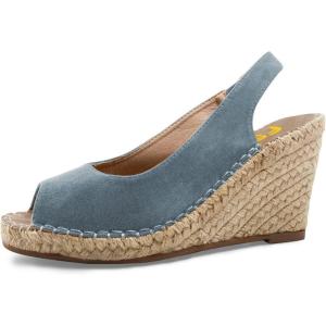 imageFSJ Women Chic Peep Toe Espadrilles Wedge High Heel Sandals Elastic Back Strap Slip On Casual Walking Daily Shoes Size 415 USSteel Blue