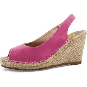 imageFSJ Women Chic Peep Toe Espadrilles Wedge High Heel Sandals Elastic Back Strap Slip On Casual Walking Daily Shoes Size 415 USViolet Red